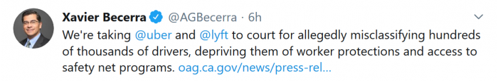 Screenshot_2020-05-06 Xavier Becerra on Twitter We're taking uber and lyft to court for allegedly misclassifying hundreds o[...].png