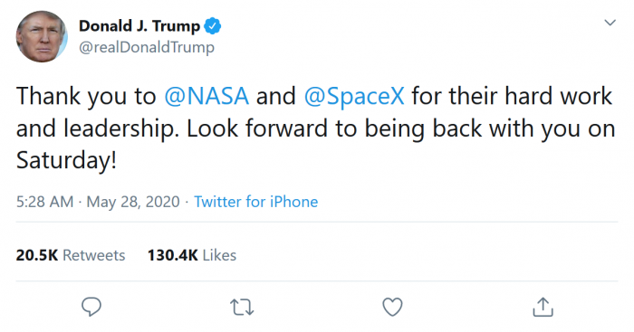 Screenshot_2020-05-28 Donald J Trump on Twitter Thank you to NASA and SpaceX for their hard work and leadership Look forwar[...].png