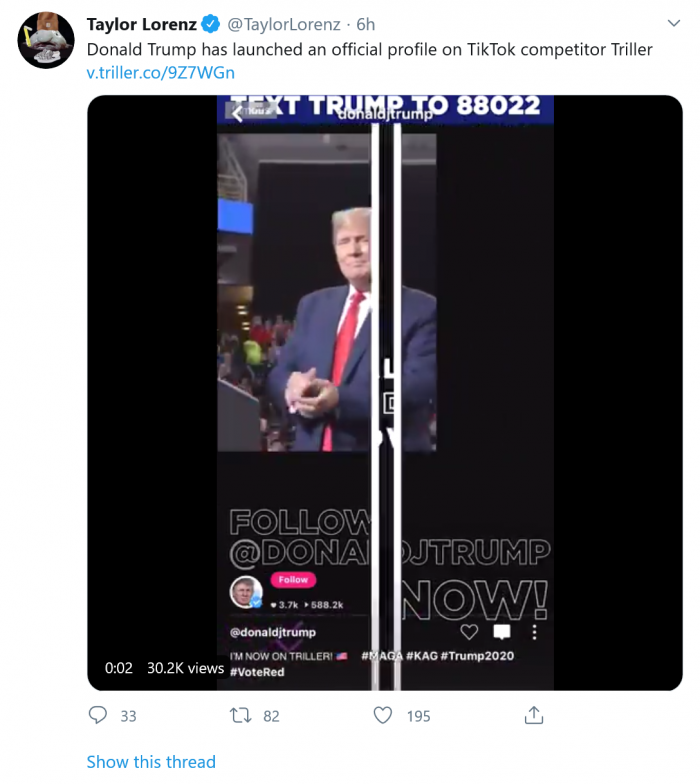 Screenshot_2020-08-16 Taylor Lorenz on Twitter Donald Trump has launched an official profile on TikTok competitor Triller h[...].png