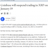 Coinbase将于2021年1月19日停止为瑞波币提供服务