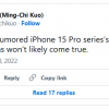 郭明錤：iPhone 15 Pro系列将不会采用8P镜头方案